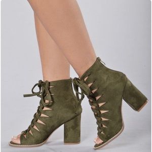 Green suede heels